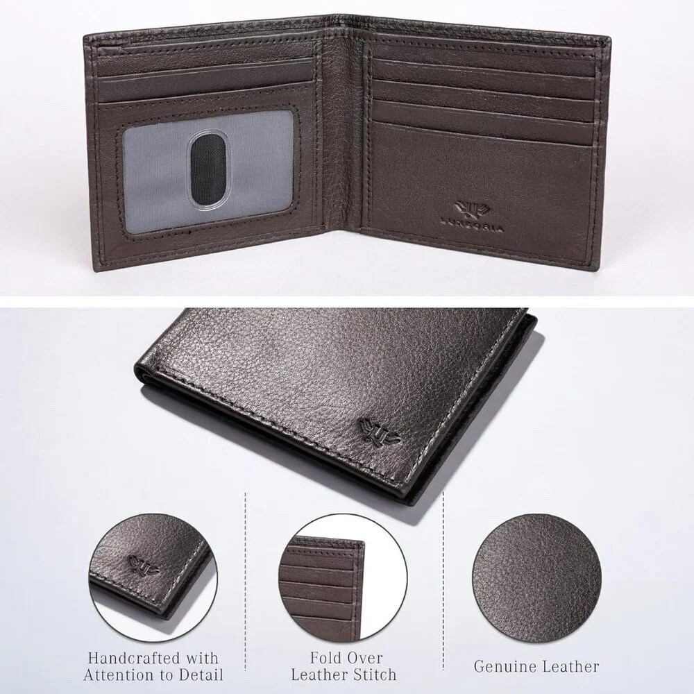 Men's Fashion Genuine Leather Bifold Chocolate Wallet Card Stylish Blocking